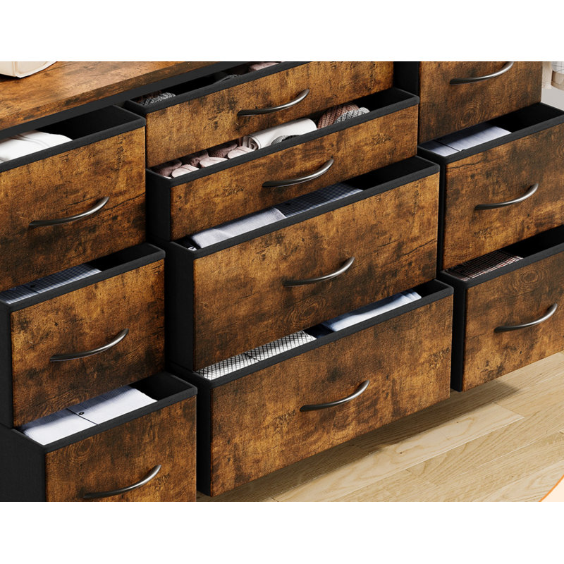 Commode 10 tiroirs avec prise de courant, Brun