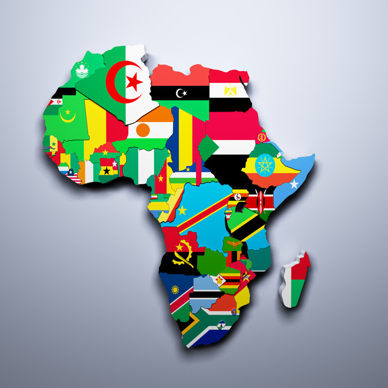 AFRICA MAP WITH FLAGS OF THE COUNTRIES 3D Render by NosUA - Wrapped Canvas Print, 122cm H x 122cm W x 3.8cm D