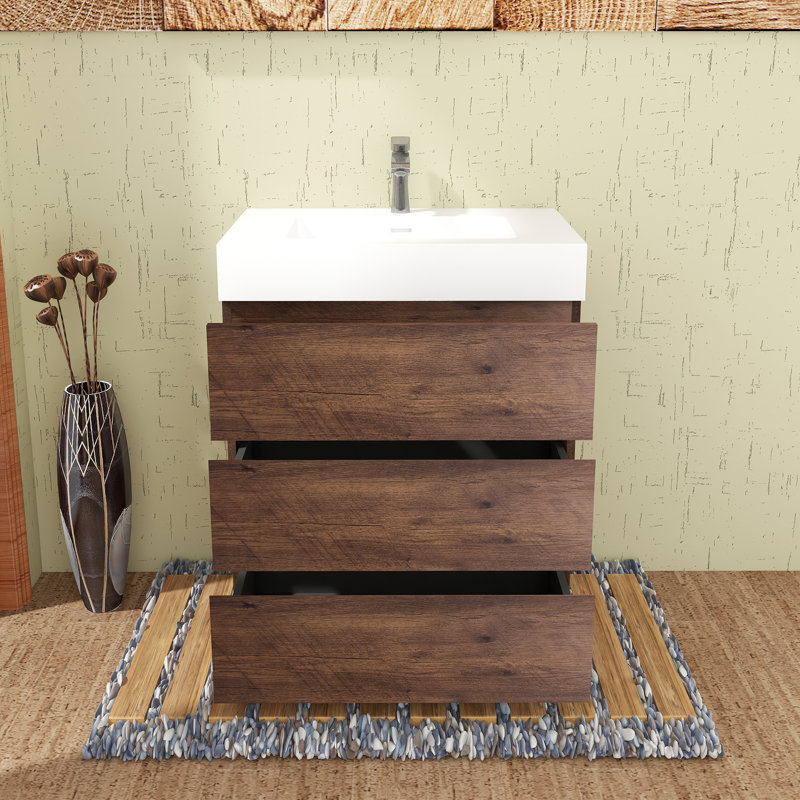Ensemble de meuble-lavabo simple Guxim, Blanc, Brun