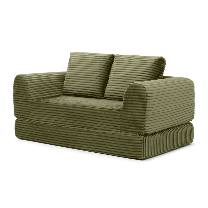 Canapé-lit convertible 2 en 1 avec mécanisme coulissant et coussins inclus pour un confort accru, Vert