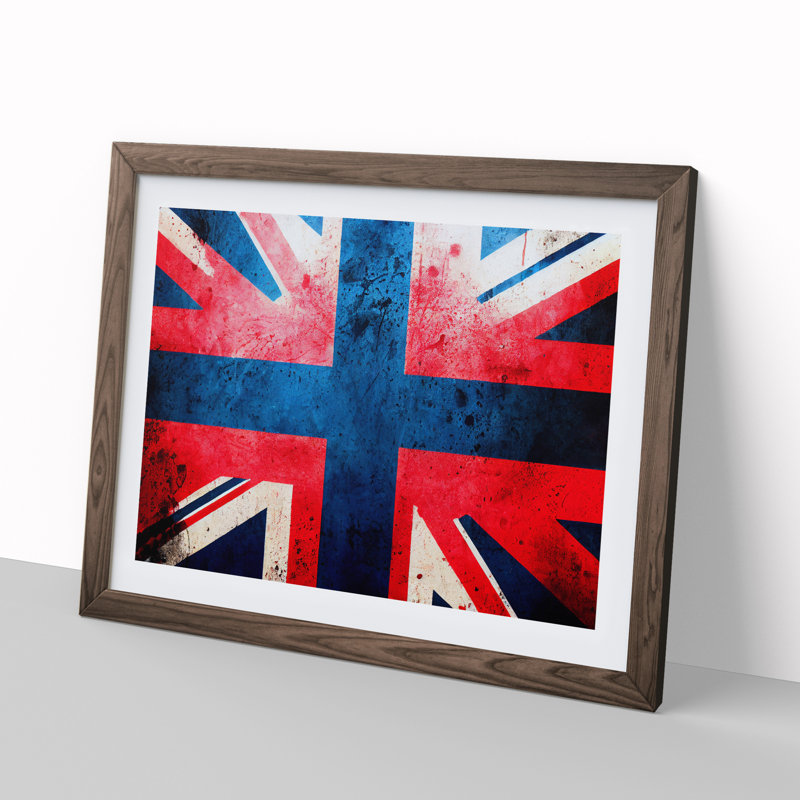 XH1022-6698X Painted Union Jack Flag Vol.1 Abstract 1 Piece Single Picture Frame Wall Art, 25cm H x 34cm W x 2cm D, Walnut