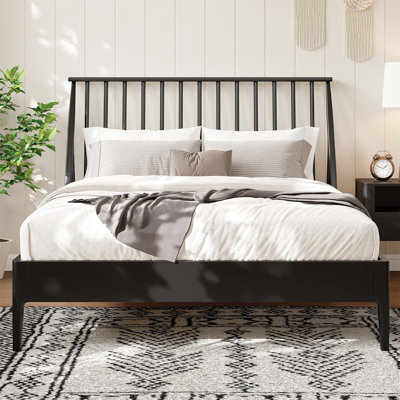 Très grand lit plateforme en bois de bambou massif avec tête de lit de 46,5 pouces de hauteur, style Mid-Century écologique et durable, aucun sommier nécessaire (matelas non inclus)