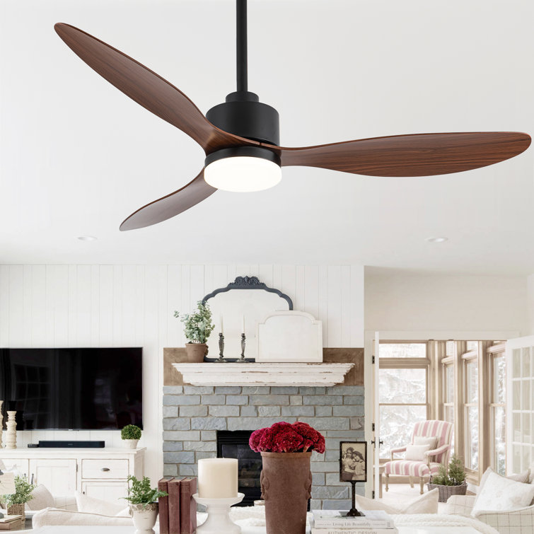 Loritta 52'' 3 - Blade Large Indooor Ceiling Fan With Light Kit and Remote, 3 LED Colours, 6 Speed Noiseless DC Motor, 5'' Downrod, Timer