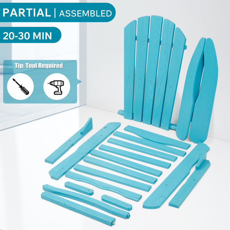 Folding Wood Adirondack Patio Lounge Chair, Turquoise Blue, Turquoise Blue