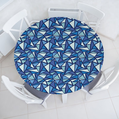 Ambesonne Blue Fitted Round Tablecloth Blue White