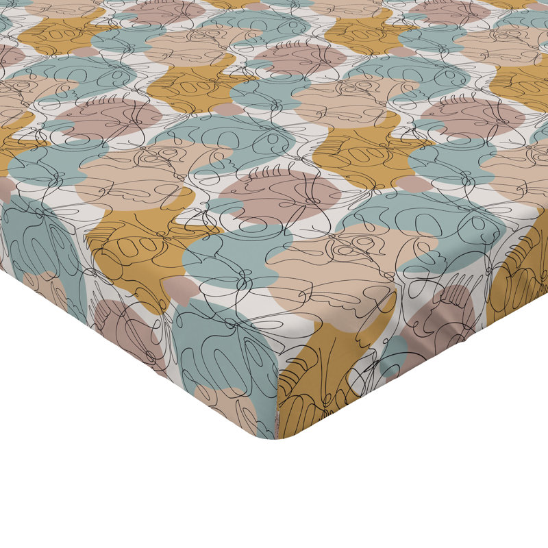 Drap-housse à motif floral Ambesonne, Drap-housse de taille très grand, Bleu sarcelle pâle, moutarde, beige / abstrait