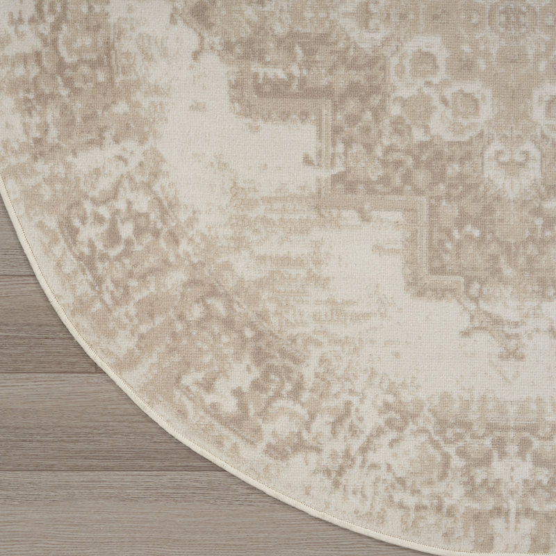 Burnie Oriental Ivory/Beige Area Rug, Round 8'