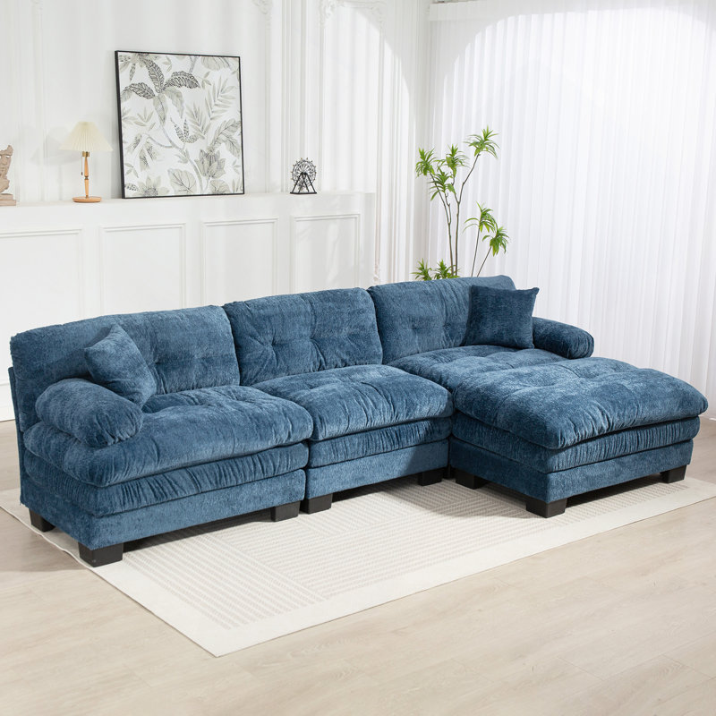 Canapé modulaire en L à assise profonde et canapé-lit réversible à 3 places, Bleu