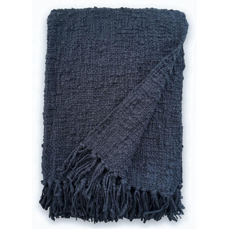 Cozy Cotton Boucle Blanket, Navy Blue