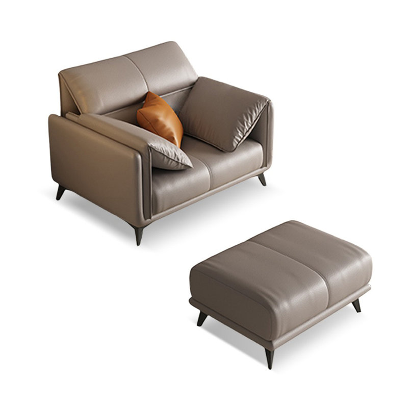 Chaise avec accoudoirs à coussin gris en cuir véritable avec repose-pieds