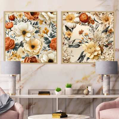 Rillie - Ensemble de 2 collages carrés floraux
