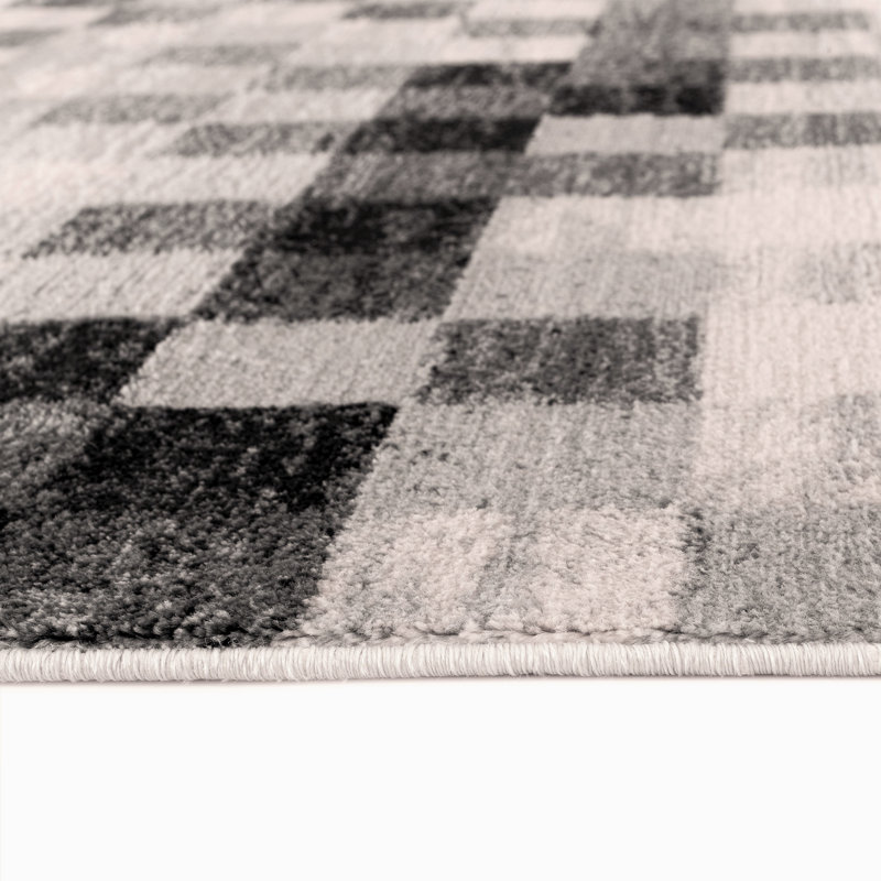 Tapis abstrait argent / noir Bethina, Rectangle 2 pi x 3 pi