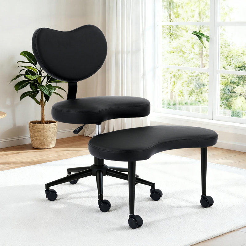 Cross Legged Office Chair, 360° Swivel Yoga Meditation Chair, Ergonomic Height Adjustable ADHD Criss Cross Office Chair With Wheels, Lumbar Support For Office, Black