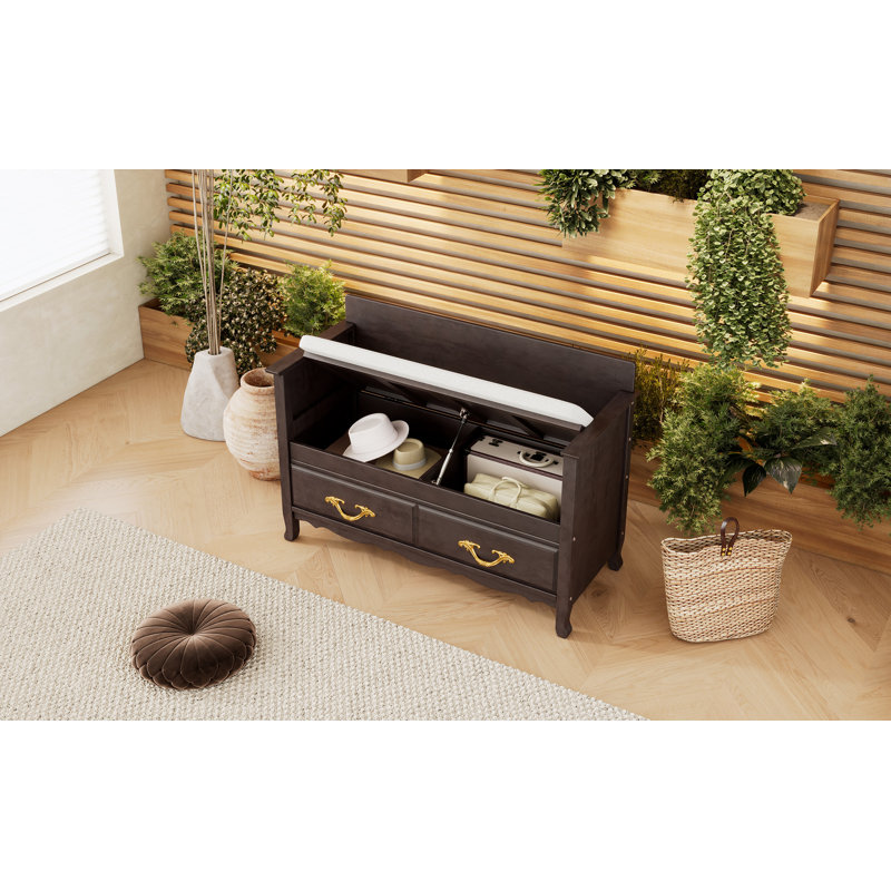 Upholstered Flip Top Storage Bench, Espresso