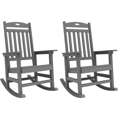 2-Piece All-Weather Oversized Plastic Rocking Chair, HIPS Outdoor Adirondack Rocking Chair (Set Of 2)