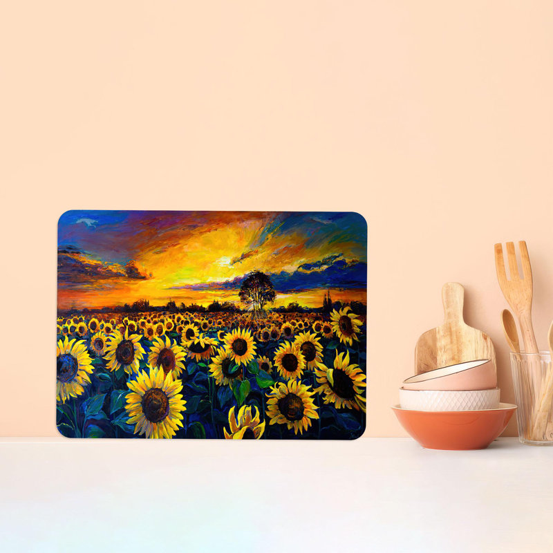 Planche à découper en verre Sunflower Field Design idéale pour le service et la décoration de cuisine en verre durable avec palette de couleurs vibrantes