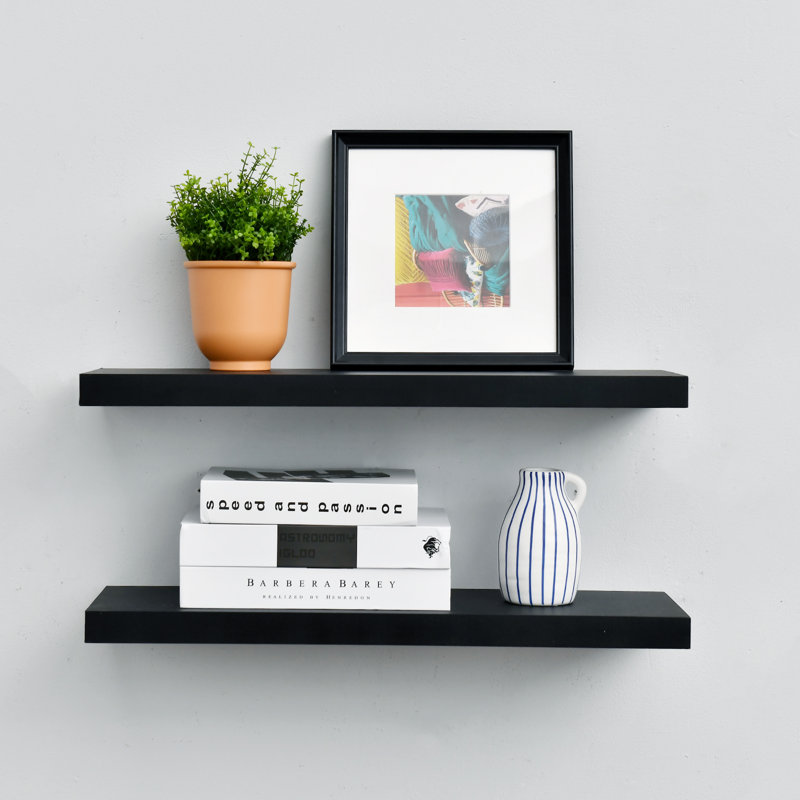 Tablette flottante 2 pièces Abdas, Noir, H 1,25 po x l 24 po x P 7,9 po