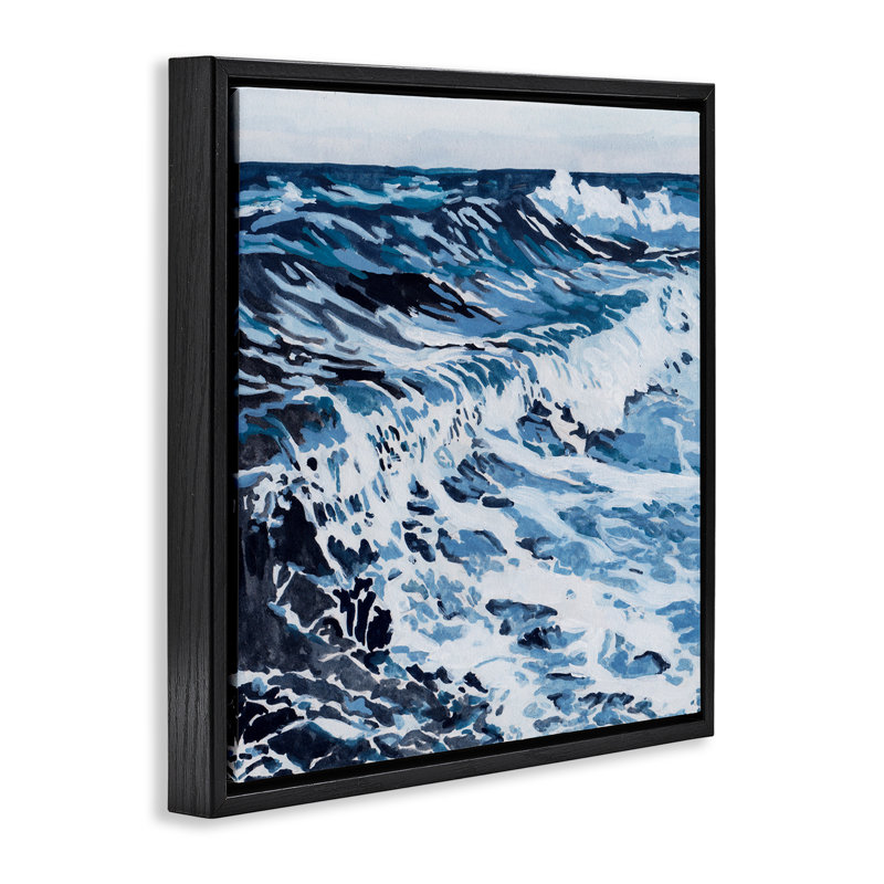 "Blue Rolling Waves", art mural sur toile flottante par Melissa Wang, Cadre flottant noir de jais, H 18 po x l 18 po
