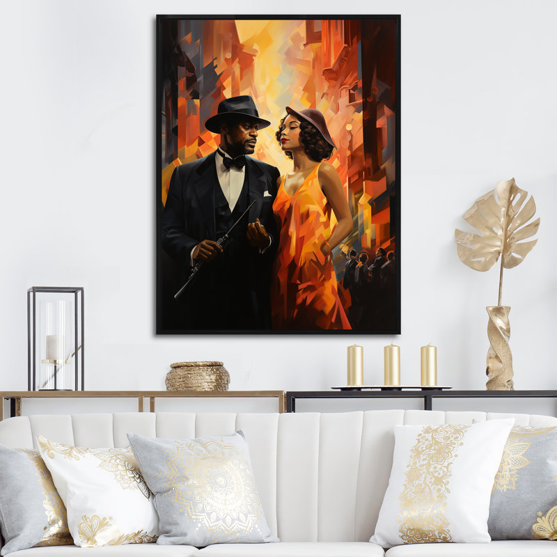 Black Harlem Renaissance Jazz Couple - art mural Harlem Renaissance, Cadre flottant noir, H 40 po x l 30 po