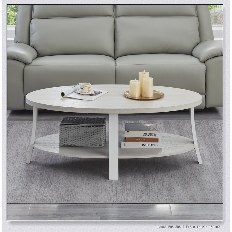 Table basse avec tablette en bois Anze, Blanc