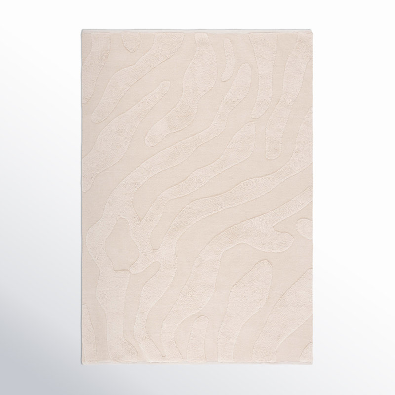 Moura Abstract Handmade Cotton Area Rug in Ivory, Rectangle 6' x 9'