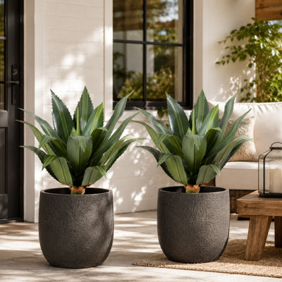 18in Artificial Agave Ground‑Stake Plant, Pot Not Included (Blue Stripe Edition), Wide-Leaf/Narrow-Leaf/Spiky-Edged Realistic Succulent Plant, UV-Resistant Weatherproof Agave, Suitable for Outdoor Garden Courtyard Terrace Landscape Decoration (Set of 2)