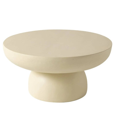 Ruben 27" Round Fiberstone Coffee Table With Powder-Coated Finish Centerpiece For Living Rooms, Patios, Or Lounge Spaces
