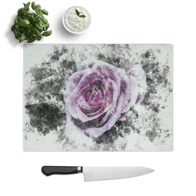 Tempered Glass the Pale Purple Rose Chopping Board, 28.5 cm x 39 cm