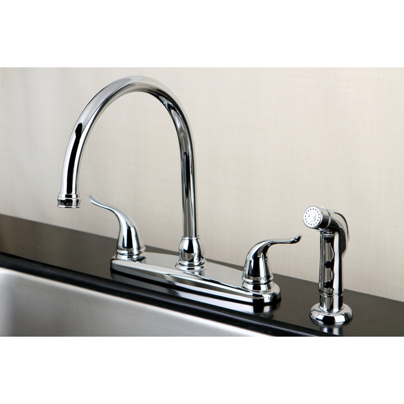 Kingston Brass Yosemite Two-Handle 4-Hole 8" Centerset Kitchen Faucet with Side Sprayer, Polished Chrome