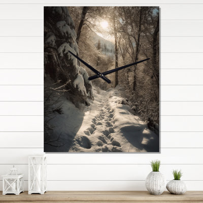 Frosty Snow Forest Path III - Landscapes Modern Wall Clock