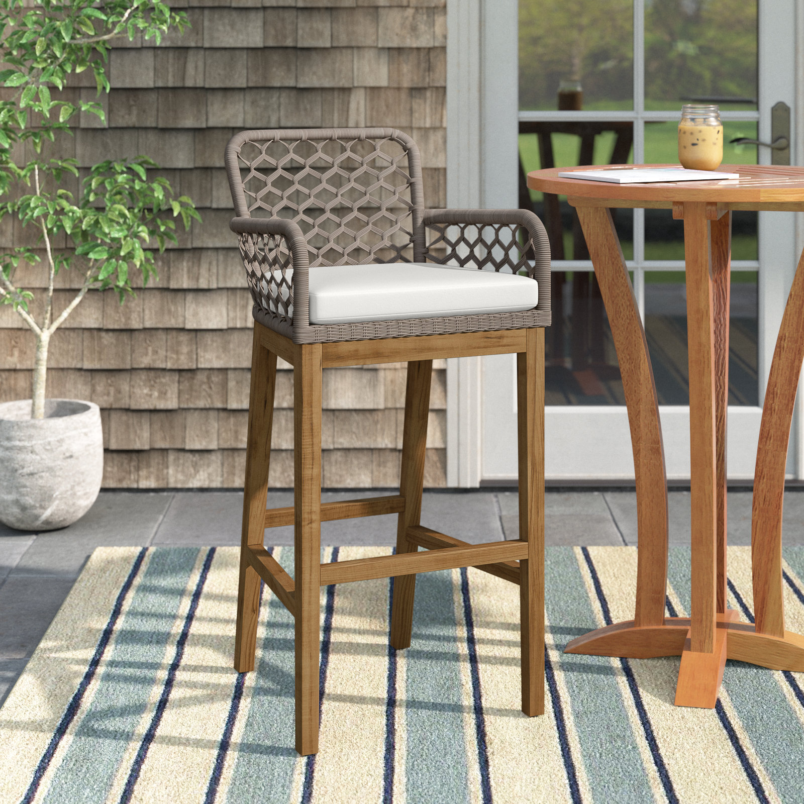 Paulo Outdoor Bar Stool with Cushion, 30.75"