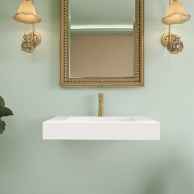 30" Wall Mounted Rectangular Solid Surface Bathroom Sink in Matte White