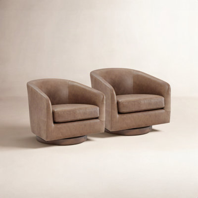 Bennett Genuine Leather Swivel Barrel Chair (Set of 2)
