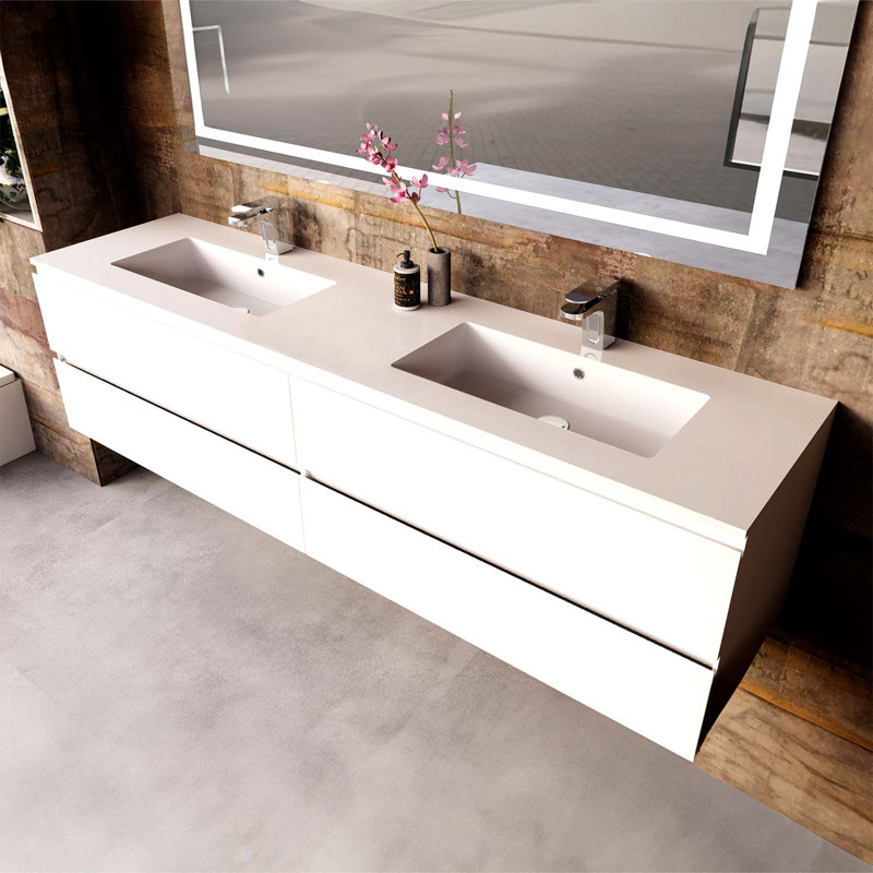 Meuble-lavabo avec lavabo brillant Toscana DAX Pasadena, 72 po, blanc, Blanc
