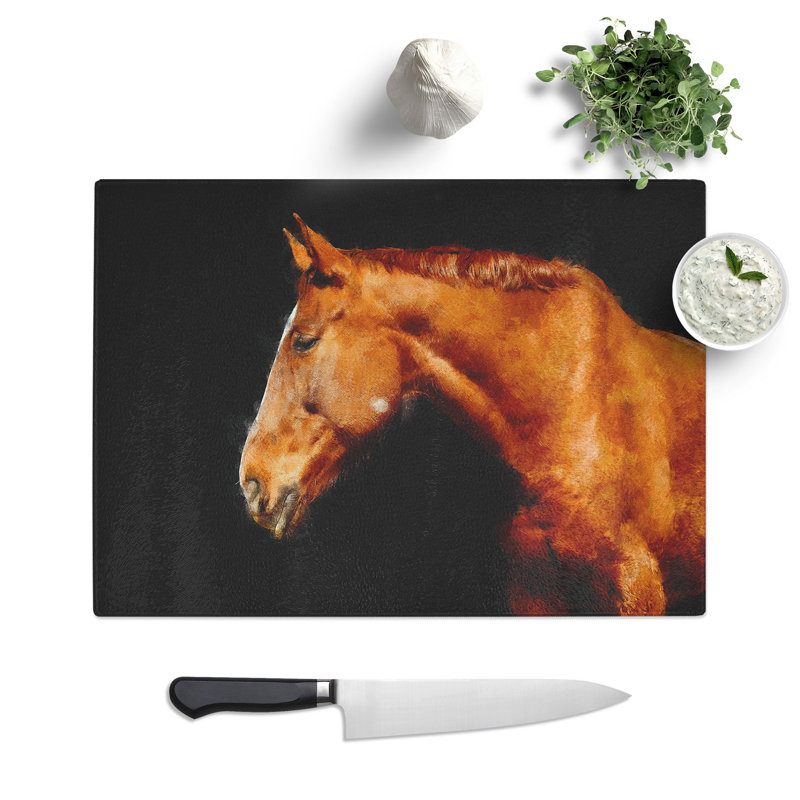 Tempered Glass Chestnut Brown Horse Chopping Board, 28.5 cm x 39 cm