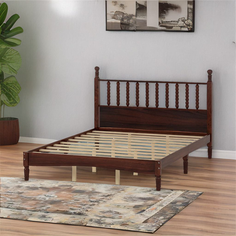 Grand lit plateforme en bois Larrabee, Noyer