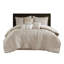 Queen, Beige, 7 Pcs Comforter , Diagonal Pattern, All - Season Fill, , Luxury Bedding, Bed Skirt 15 Inch Drop, Decorative Pillows Design, Ensemble,