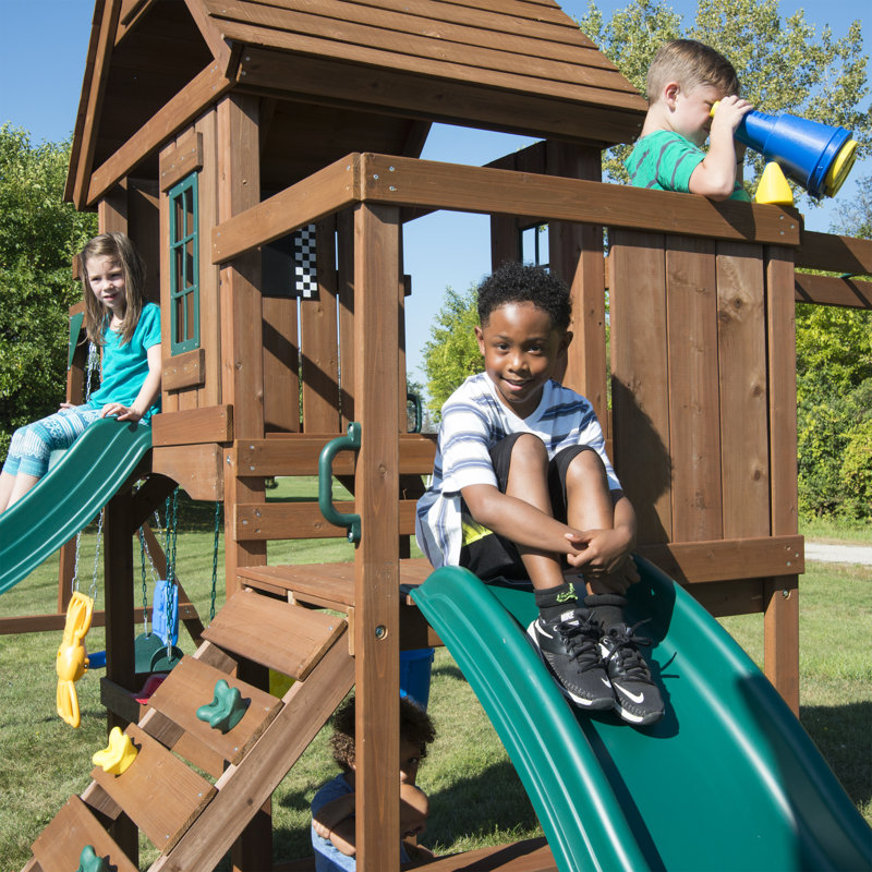 Knightsbridge Wooden Swing Set with Slides and Monkey Bars