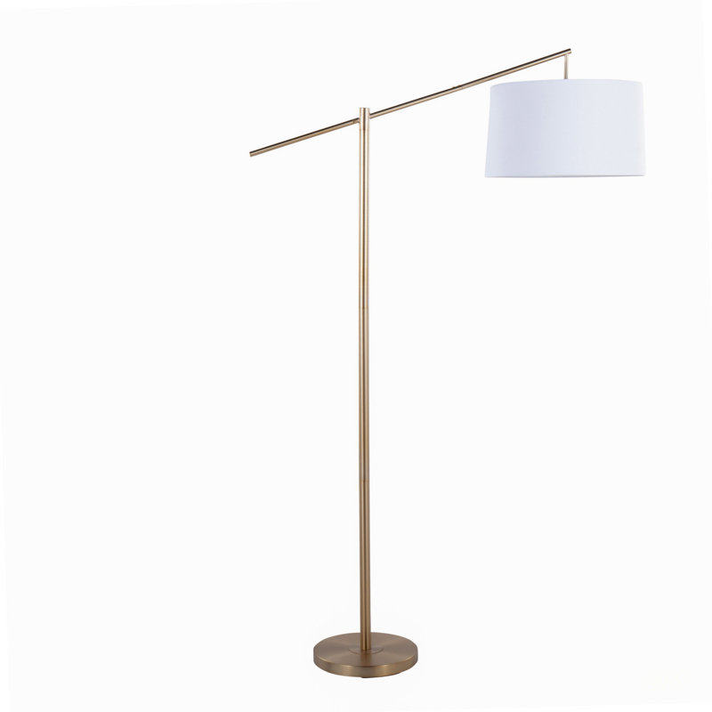 Casper Contemporary Metal Floor Lamp With Off-White Linen Shade, Gold Finish For Elegant And Functional Lighting, Off-White