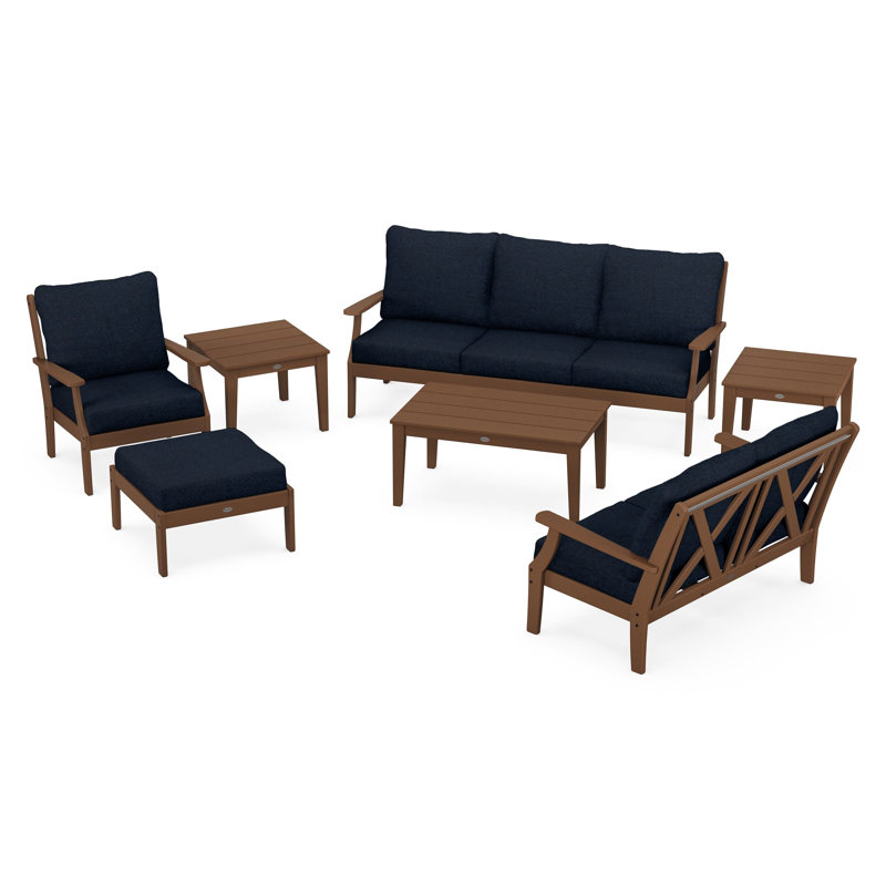 Braxton 7-Piece Deep Seating Set, Marine Indigo, Teak