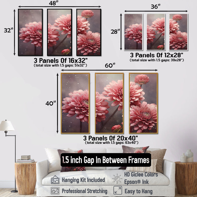 Mums Musing Mellow Maroon I - Mums Canvas Wall Art Set, White Floater Framed, 28" H x 36" W x 1" D