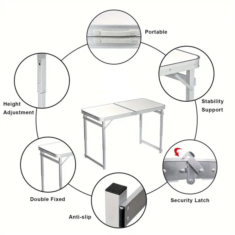 Large Adjustable Height Silver Aluminum Outdoor Folding Table