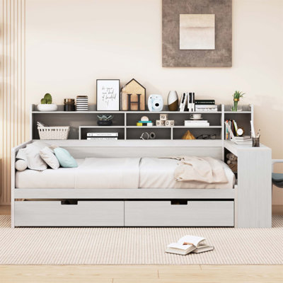 Full Size Daybed with Storage Shelves, Storage Drawers and Study Desk