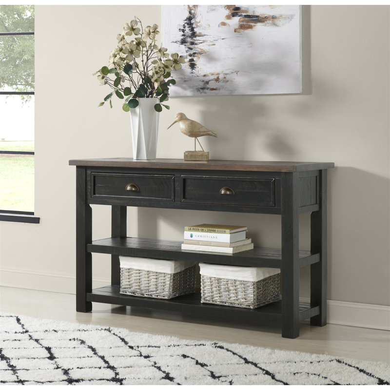 Holliman 50'' Solid Wood Console Table, Black/Brown