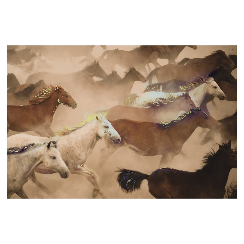 Art mural en verre trempé sans cadre Wild Horses in Motion - 40 po x 60 po