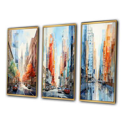 «Skyscrapers Urban Heights», 3 pièces sur toile