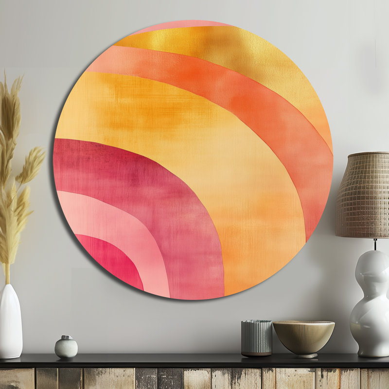 Fard à joues et arcs dorés - art mural rond abstrait transitionnel moderne en métal, L 36 po x H 36 po