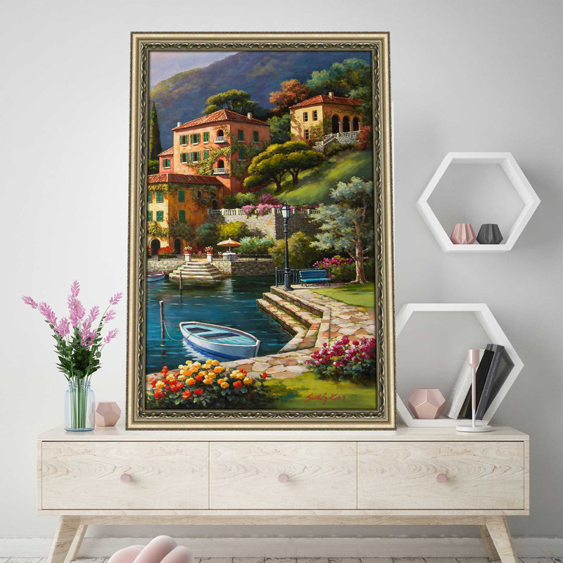 Villa Bella Vista II par - Peinture, H 27,5 po x l 21,5 po x P 0,75 po, Encadrement champagne