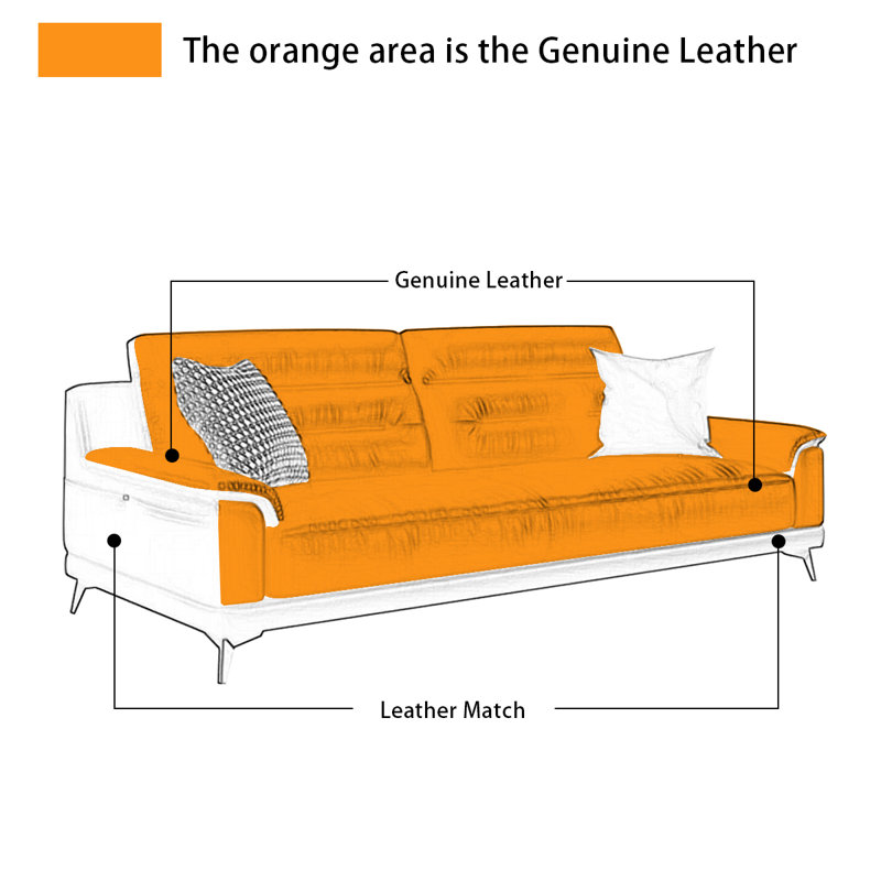 Causeuse-coussin standard en cuir véritable noir, H 37,01 po x l 74,8 po x P 37,4 po