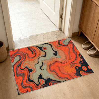 Tapis en marbre orange Swirl pour le salon, doux et confortable, adapté à toutes les saisons, facile à entretenir, tapis de sol intérieur lavable à la machine, sous la table de ferme convenant à la chambre à coucher, à la salle à manger, au bureau, au patio, au balcon, à la décoration intérieure